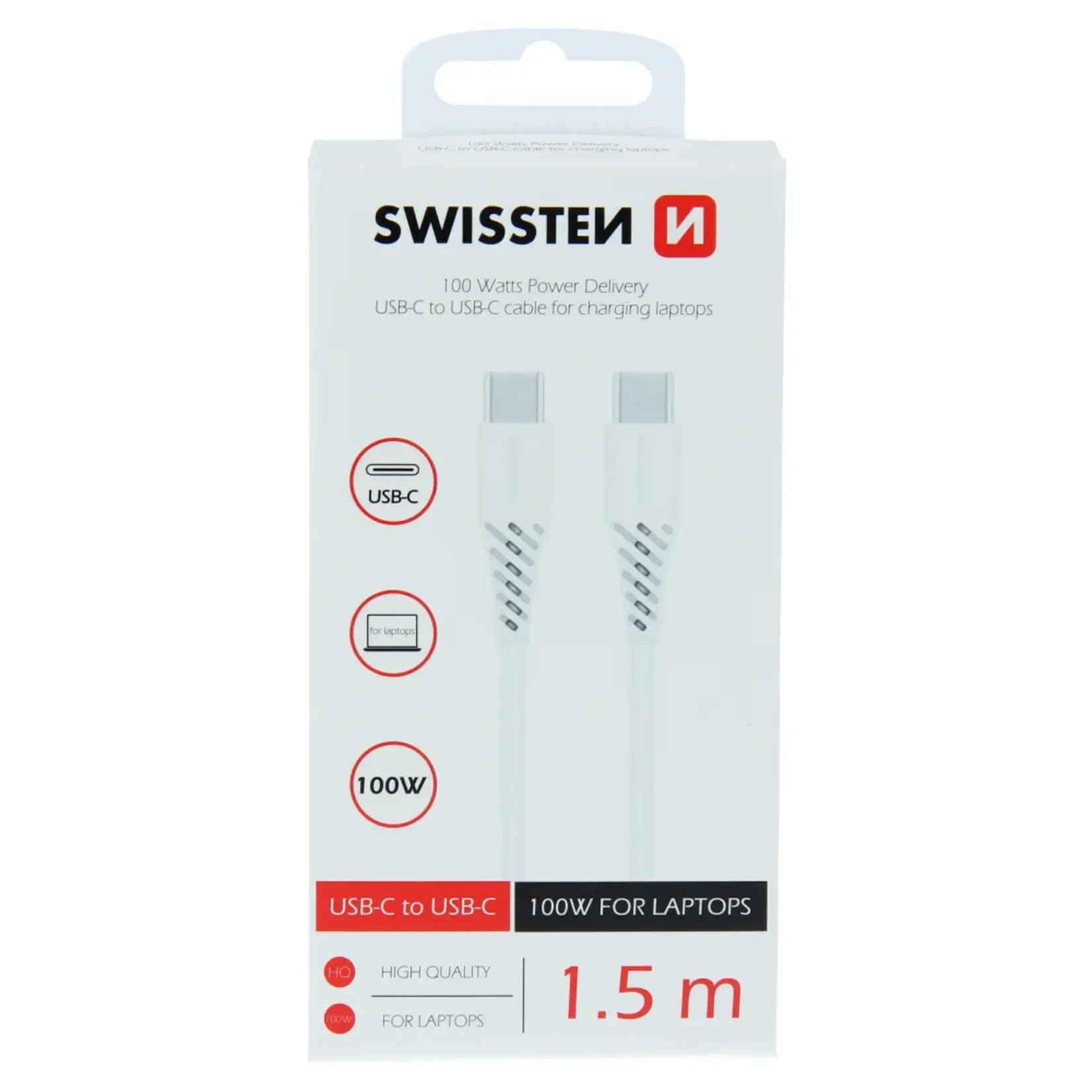 swissten Swissten 5A Power Delivery Type-C To Type-C USB Cable (100W) - 71506520 - 1.5m - White