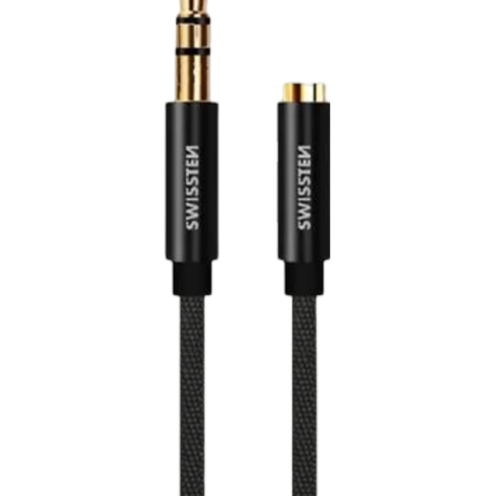 all Swissten Textile 3.5mm (Male) To 3.5mm (Female) Cable - 73501102 - 1.5m - Black