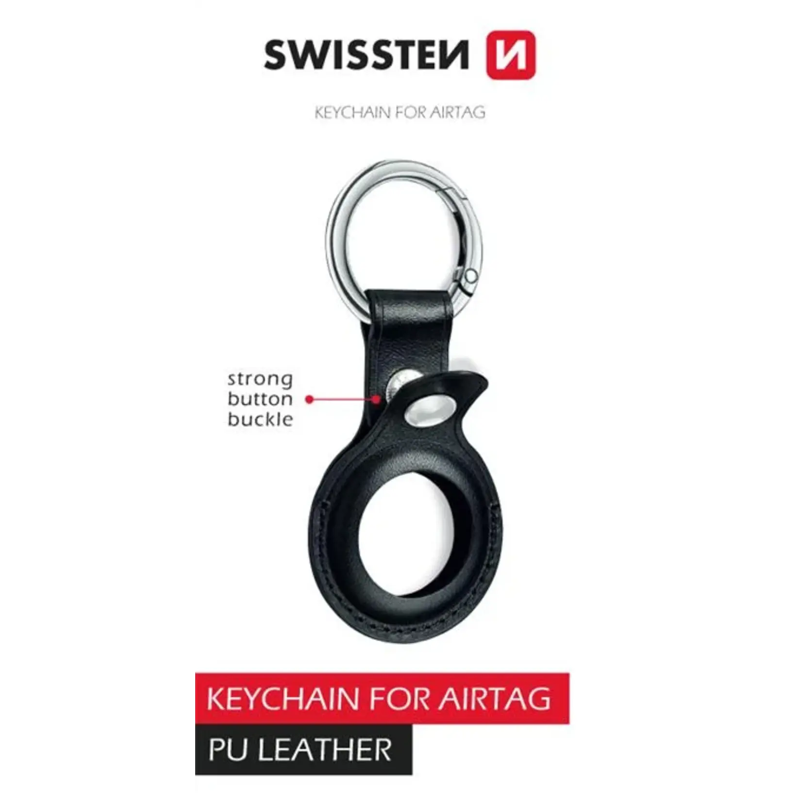 swissten Swissten Airtag Keychain - 88100100 - PU Leather - Black