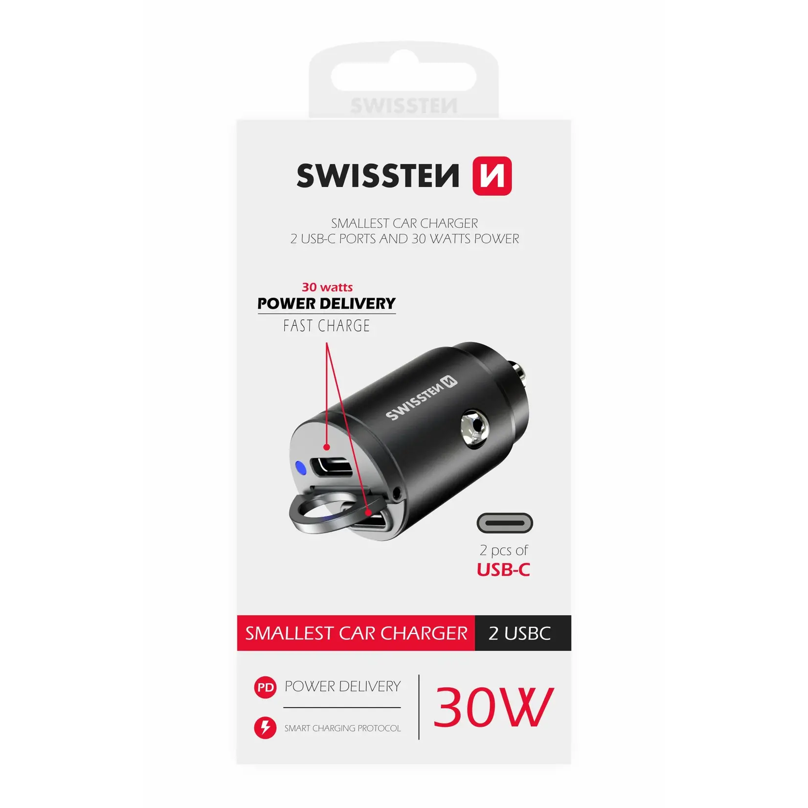 swissten Swissten Dual USB-C Power Delivery (30W) Car Charger - 20111800 - Black