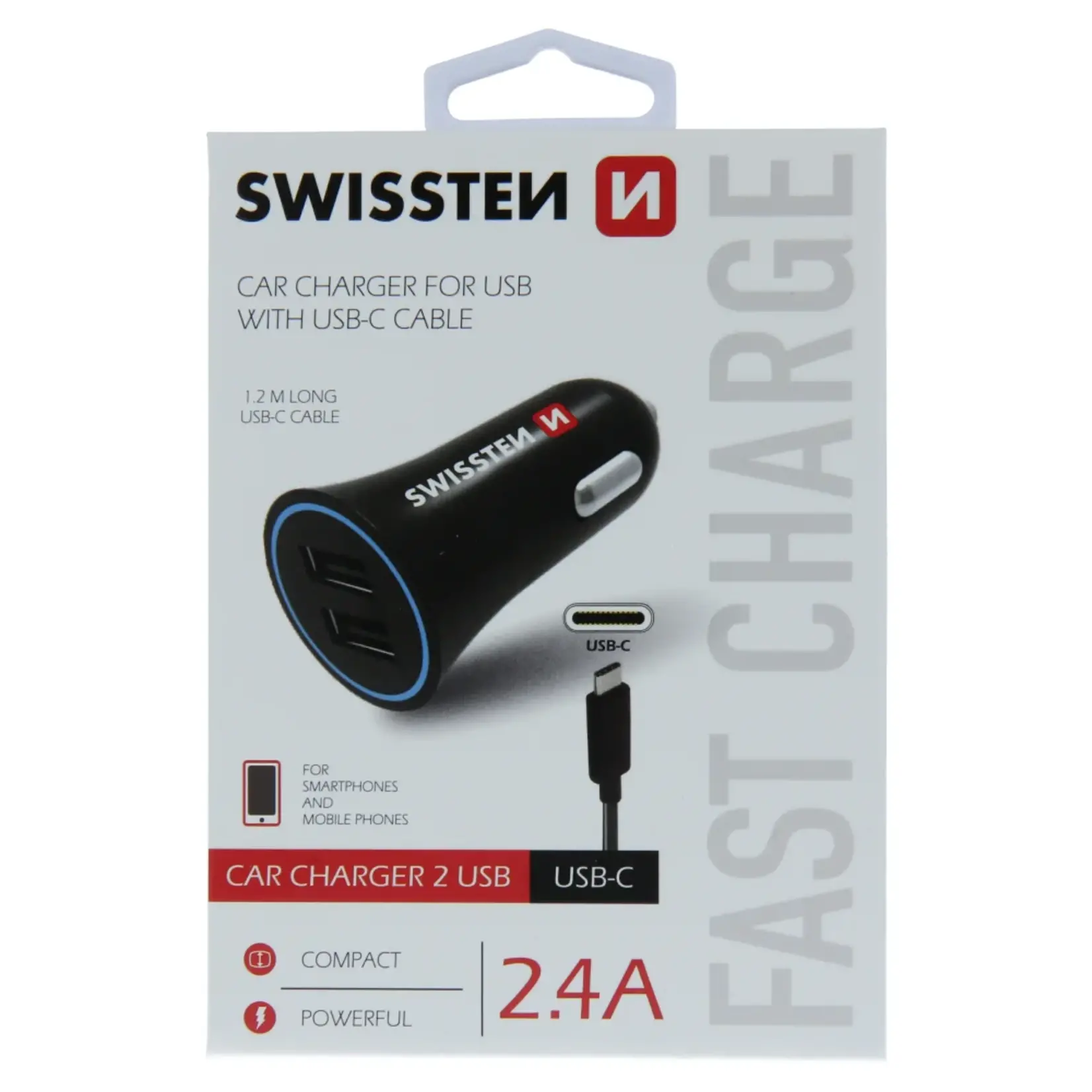 swissten Swissten Car Charger 1.2 m with two USB Ports 2.4 A