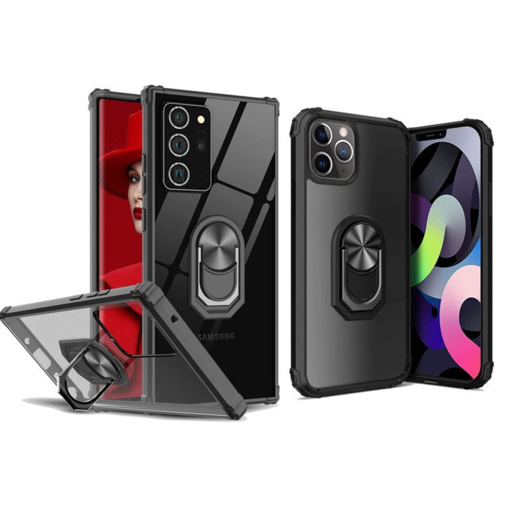 Apple iPhone 12/12 Pro - Kickstand Ring Zwart-transparant