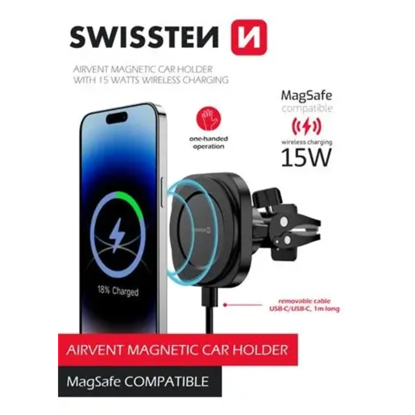 swissten SWISSTEN WIRLESS CHARGING MAGNETIC AIR VENT CAR HOLDER 15W