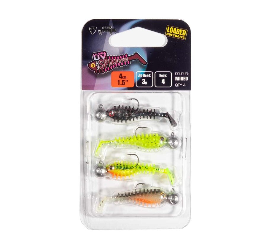 Ultra UV Micro Spikey Mixed Colour Loaded Lure Pack 4cm 4pcs