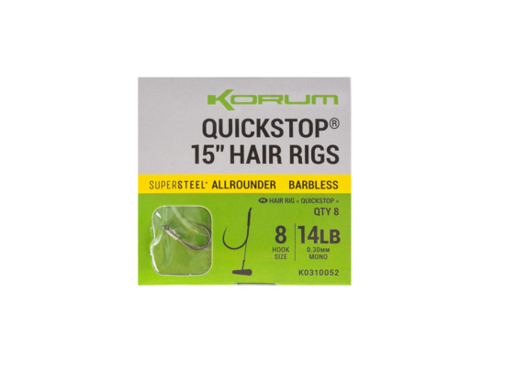 Korum Supersteel Big Fish Quickstop Hair Rigs Barbless 15"/38cm