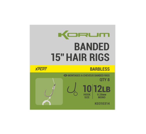 Korum Banded Hair Rigs Barbless  - 15 Inch