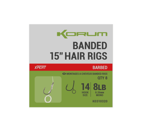 Korum Banded Hair Rigs Barbed - 15 Inch