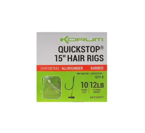 Korum Supersteel Big Fish Quickstop Hair Rigs Barbed 4"/10cm