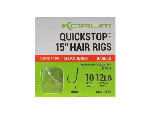Korum Supersteel Big Fish Quickstop Hair Rigs Barbed 4"/10cm