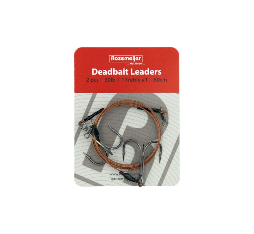 Deadbait Leaders 1x #1 treble 60cm 30lb 2pcs