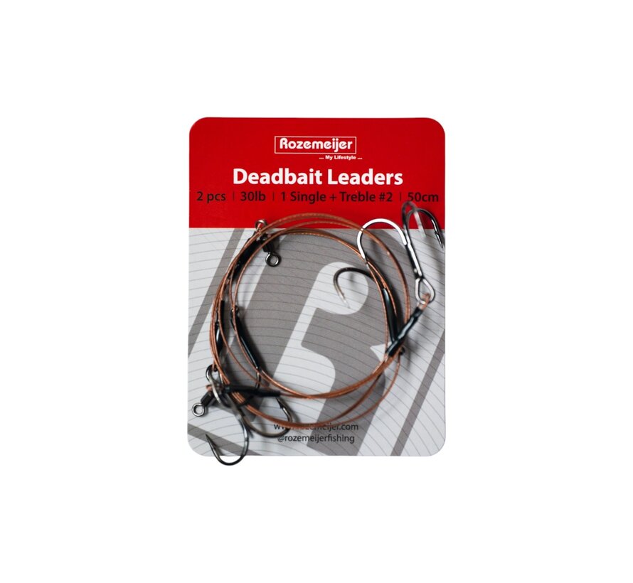 Deadbait Leaders 1x single +  treble 50cm 30lb 2pcs