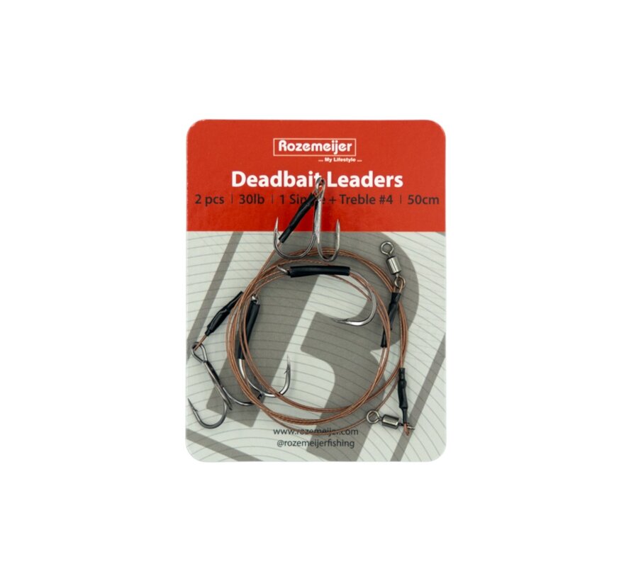 Deadbait Leaders 1x single +  treble 50cm 30lb 2pcs