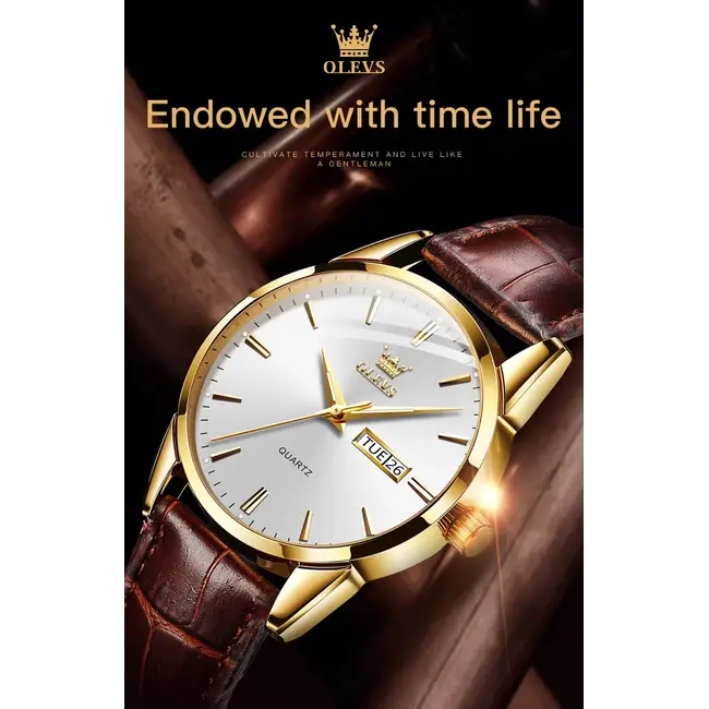 Olevs Luxe Herenhorloge Goud (Wit/Blauw)