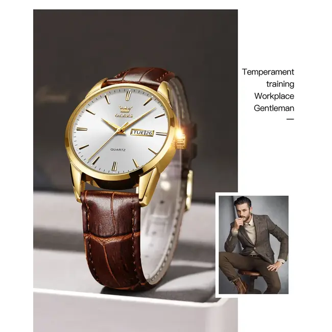 Olevs Luxe Herenhorloge Goud (Wit/Blauw)