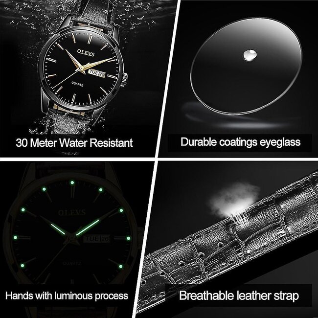 Olevs Aurel – herenhorloge met leren band en minimalistisch design