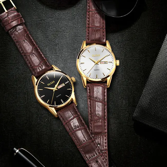 Olevs Luxe Herenhorloge Goud (Wit/Blauw)