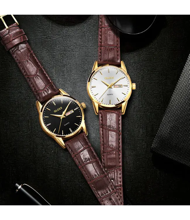 Olevs Luxe Herenhorloge Goud (Wit/Blauw)