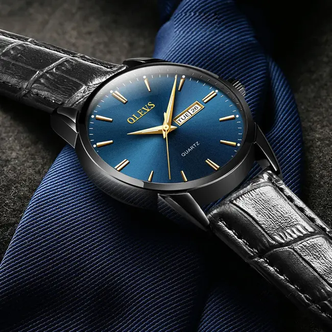 Olevs Luxe Herenhorloge Zwart  Zwart