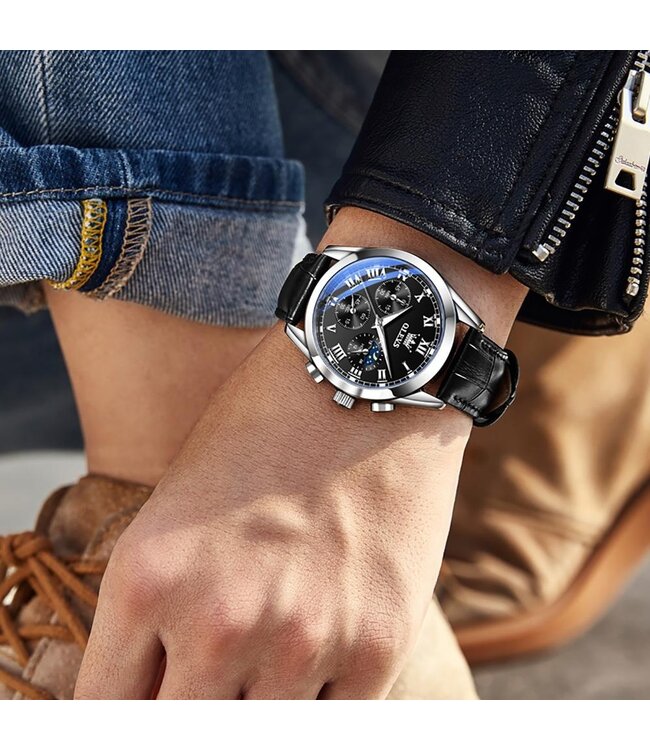 Olevs Luxe Herenhorloge Rosé  zwart