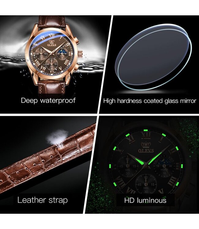 Olevs Luxe Herenhorloge Rosé  zwart