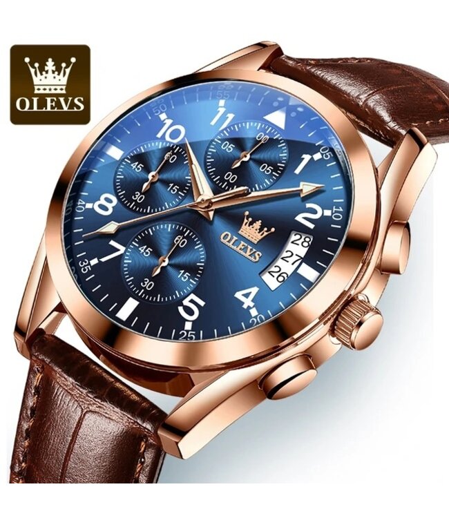 Olevs Luxe Herenhorloge Rose Blauw