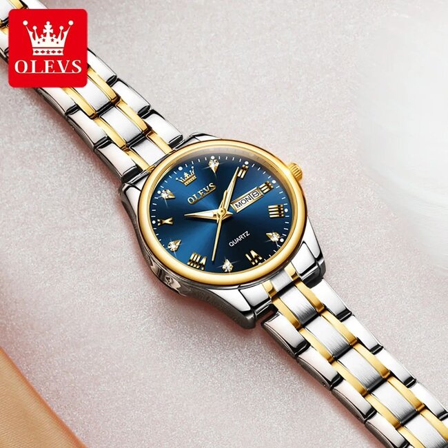 Olevs Luxe Dameshorloge Zilver Goud (Blauw/Zwart/Wit)