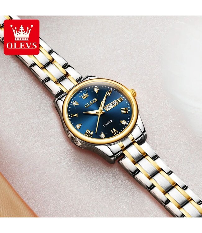 Olevs Luxe Dameshorloge Zilver Goud (Blauw/Zwart/Wit)