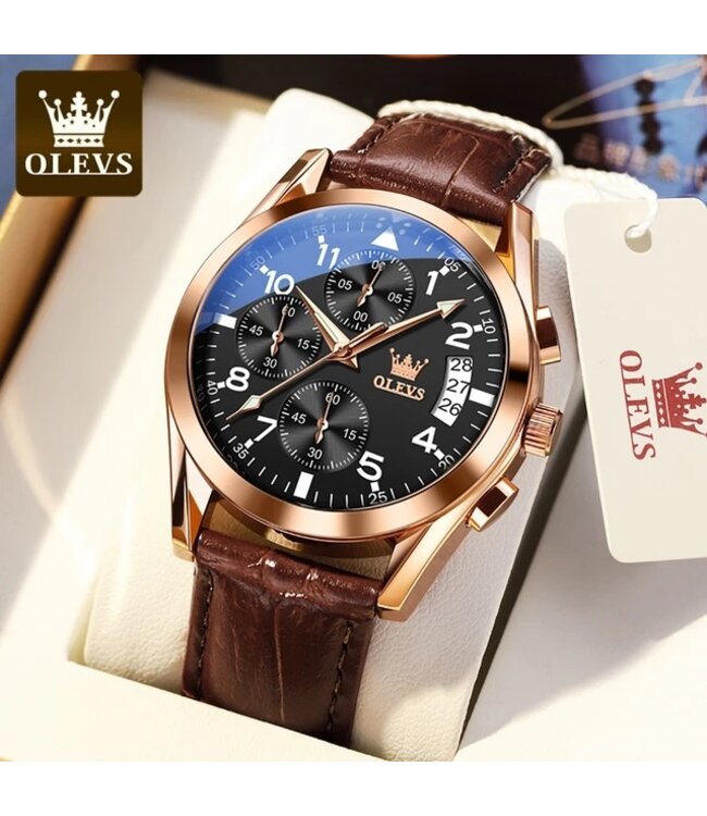 Olevs Luxe Herenhorloge  Rosé  Zwart