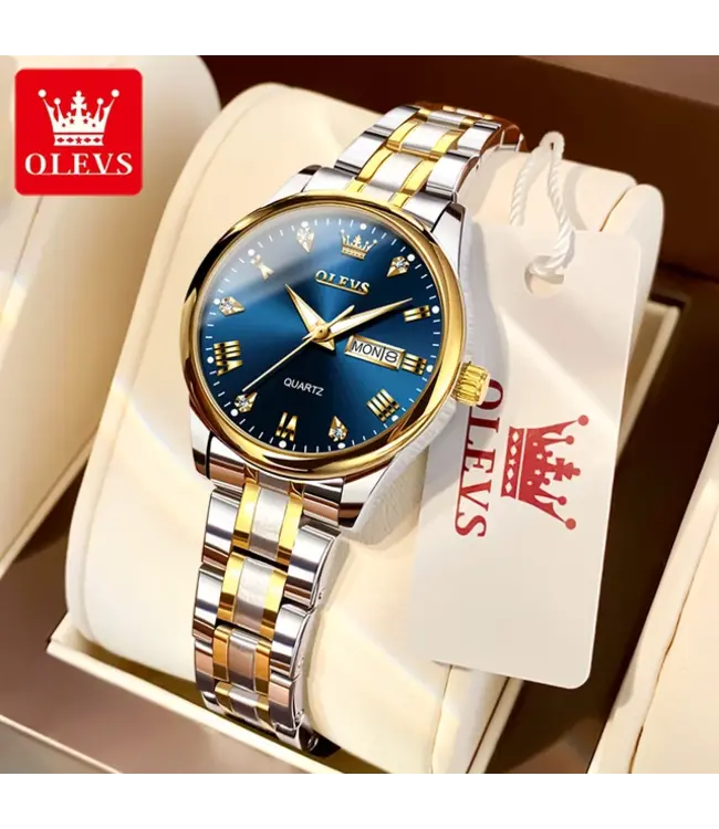 Olevs Luxe Dameshorloge Goud  Blauw