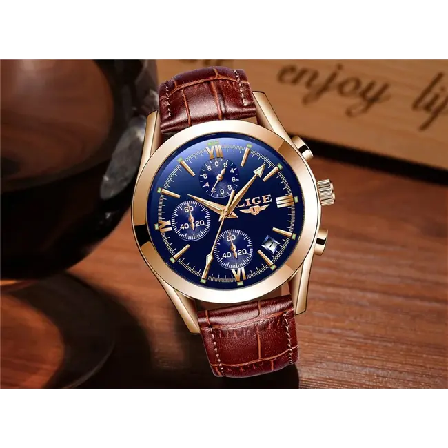 Lige Luxe Herenhorloge Rosé  (Blauw/Zwart/Wit)