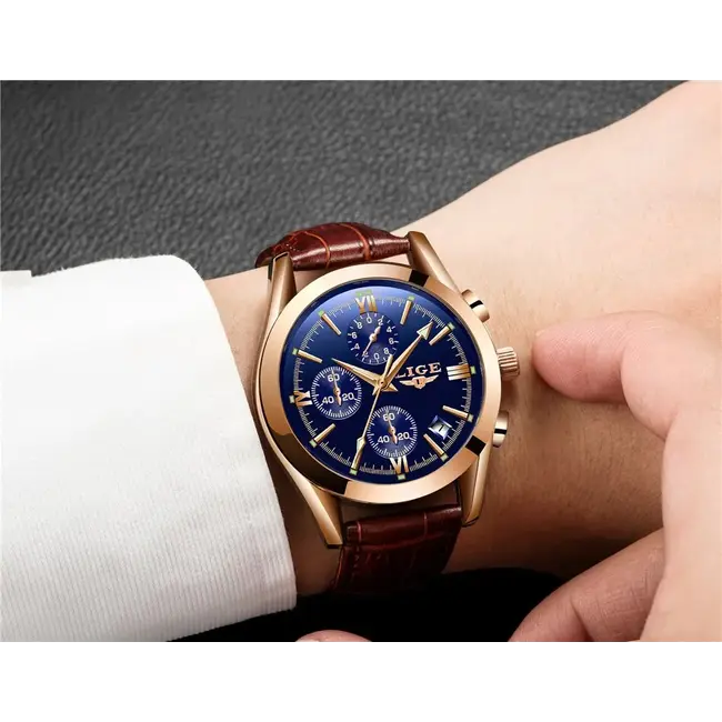 Lige Luxe Herenhorloge Rosé  (Blauw/Zwart/Wit)