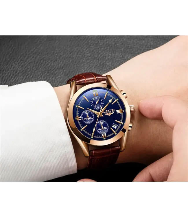 Lige Luxe Herenhorloge Rosé  (Blauw/Zwart/Wit)