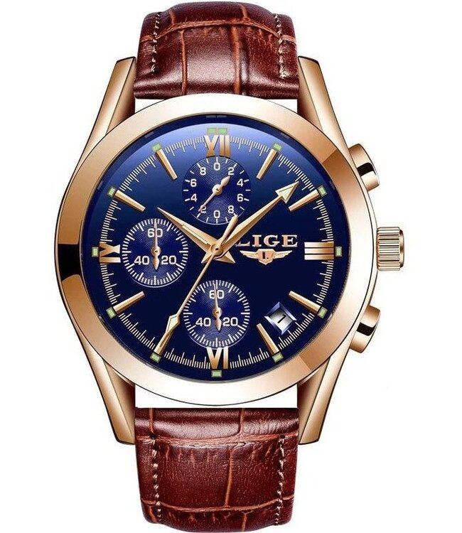Lige Luxe Herenhorloge Rosé   - Gratis Armband bij elke bestelling (twv €29,95)
