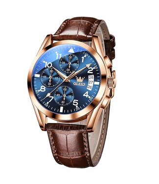 Olevs Luxe Herenhorloge Rosé (Blauw/Zwart) - Datum