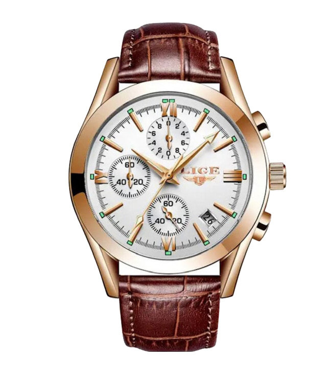 Lige Luxe Herenhorloge         Rosé  Wit - Gratis Armband bij elke bestelling (twv €29,95)