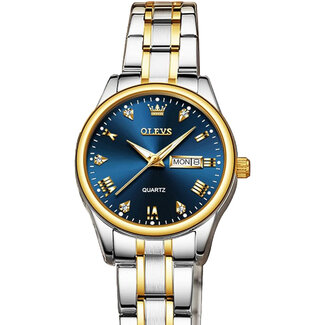 Olevs Luxe Dameshorloge Zilver Goud (Blauw/Zwart/Wit)