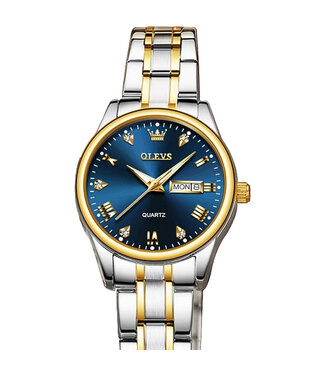 Olevs Luxe Dameshorloge Zilver Goud (Blauw/Zwart/Wit)