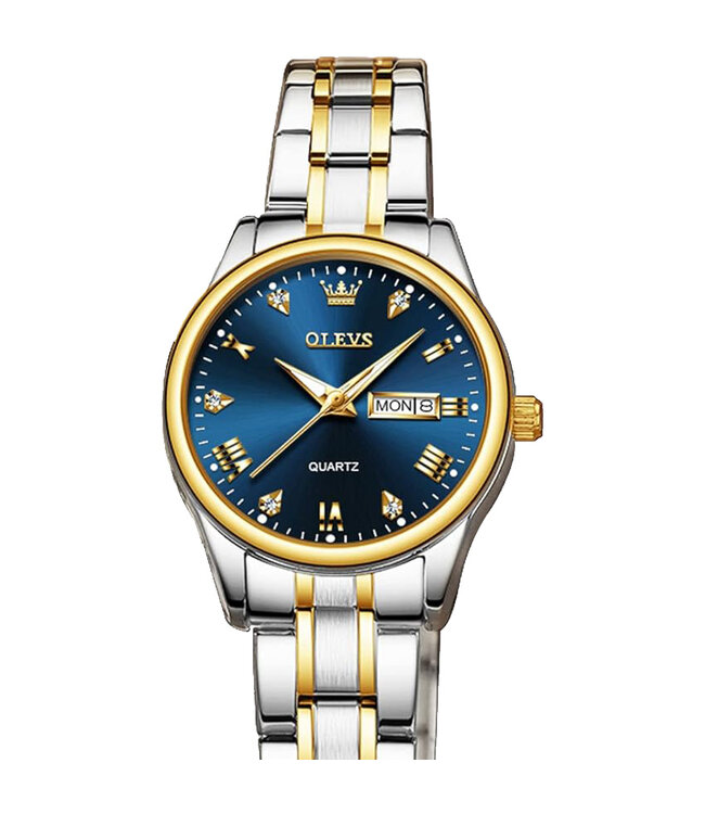 Olevs Luxe Dameshorloge Goud  Blauw - Gratis Armband bij elke bestelling (twv €29,95)