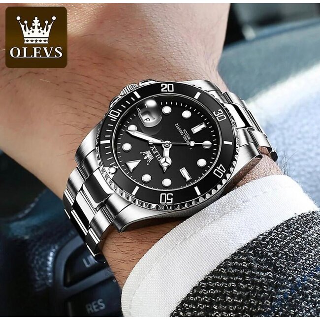 Olevs Luxe Herenhorloge Zilver Zwart