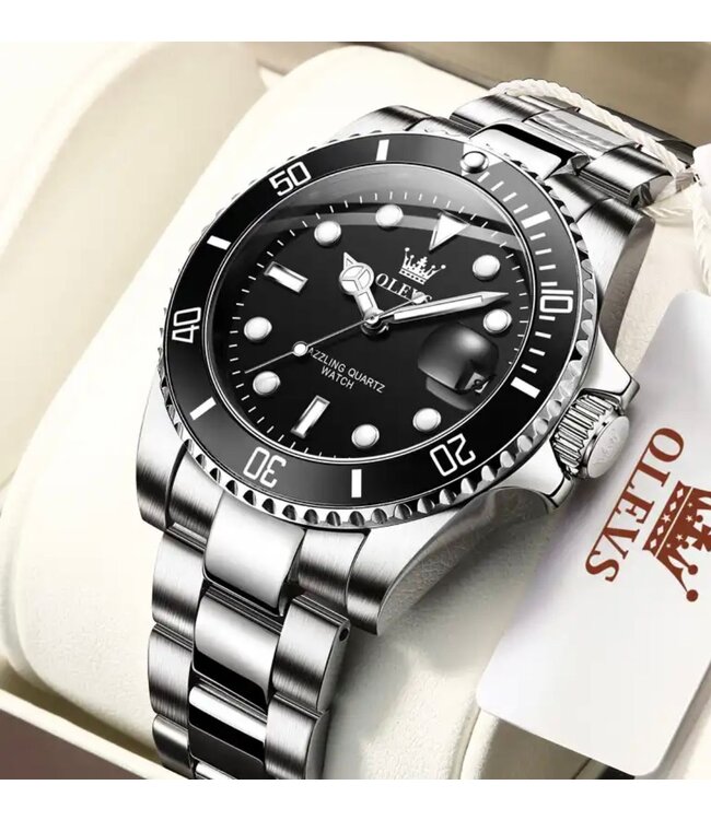 Olevs Luxe Herenhorloge Zilver Zwart