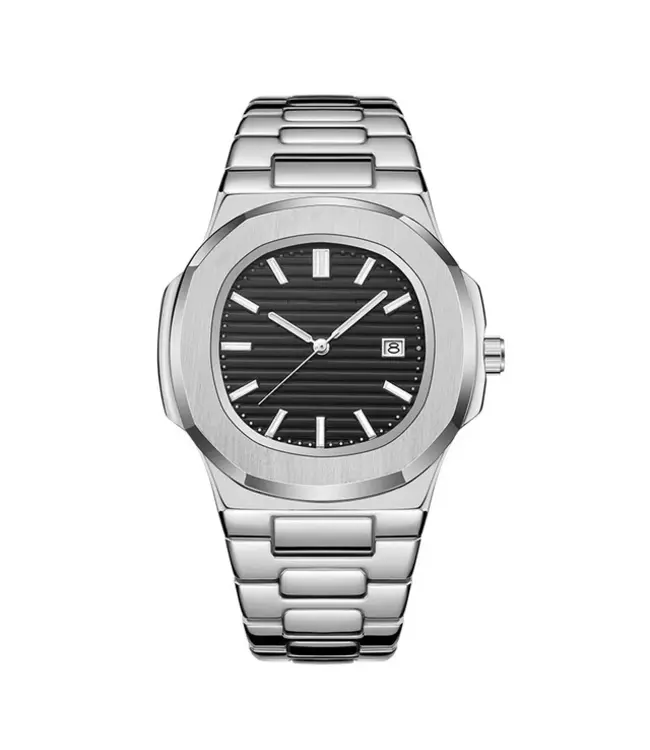Poedagar Luxe Herenhorloge Zilver Zwart - Gratis Armband bij elke bestelling (twv €29,95)