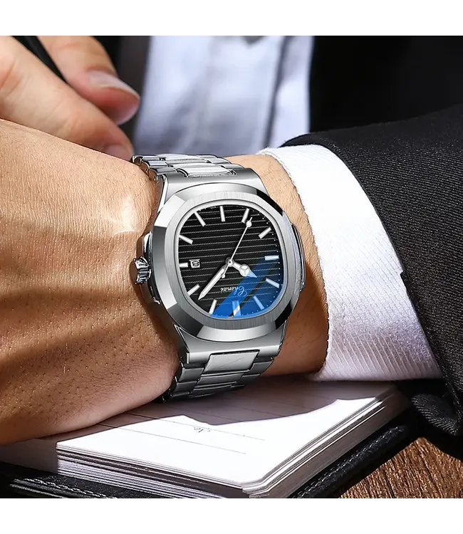 Poedagar Luxe Herenhorloge Zilver Zwart