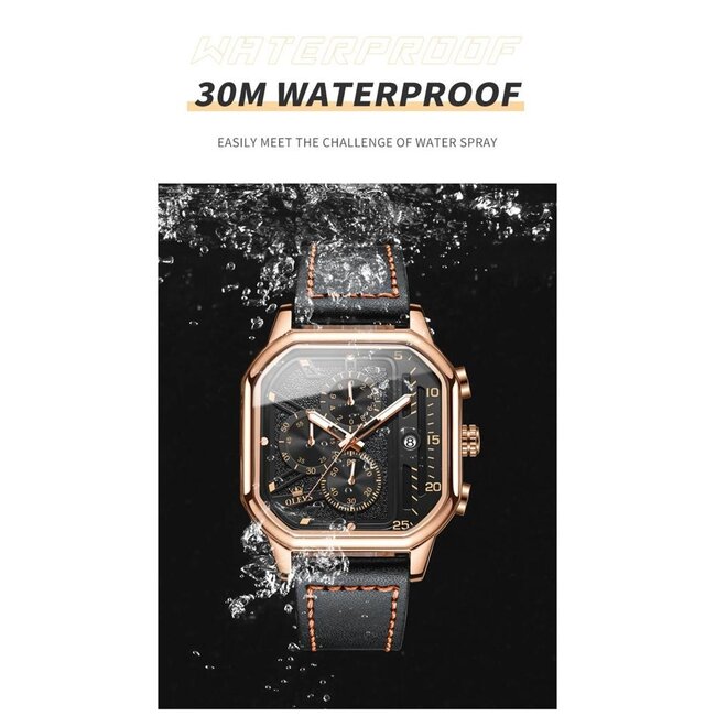 Olevs Luxe Herenhorloge Rosé  Zwart