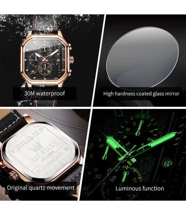 Olevs Luxe Herenhorloge Rosé  Zwart