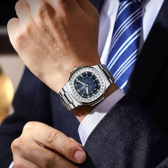 Poedagar Luxe Herenhorloge Zilver Zwart