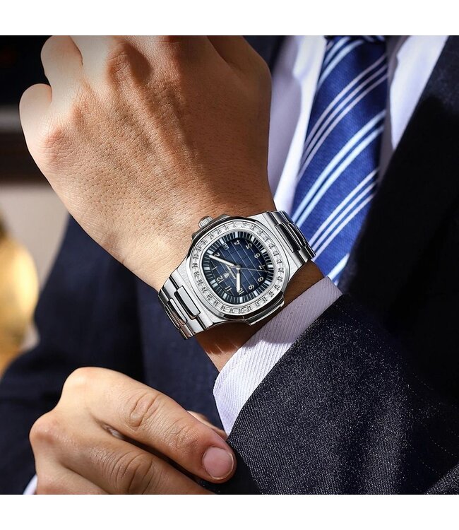 Poedagar Luxe Herenhorloge Zilver Zwart