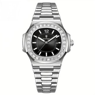 Poedagar Luxe Herenhorloge Zilver Zwart
