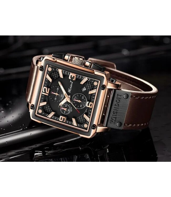 Mpariz Luxe Herenhorloge Rosé  Zwart - Gratis Armband bij elke bestelling (twv €29,95)