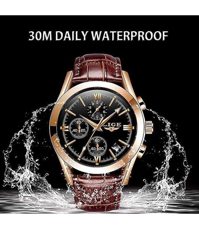 Lige Luxe Herenhorloge        Rosé  zwart