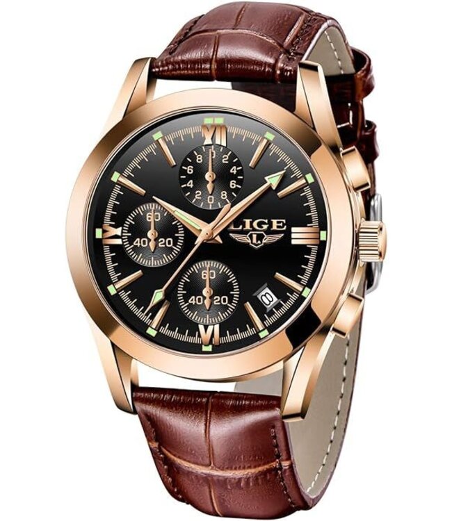 Lige Luxe Herenhorloge        Rosé  zwart